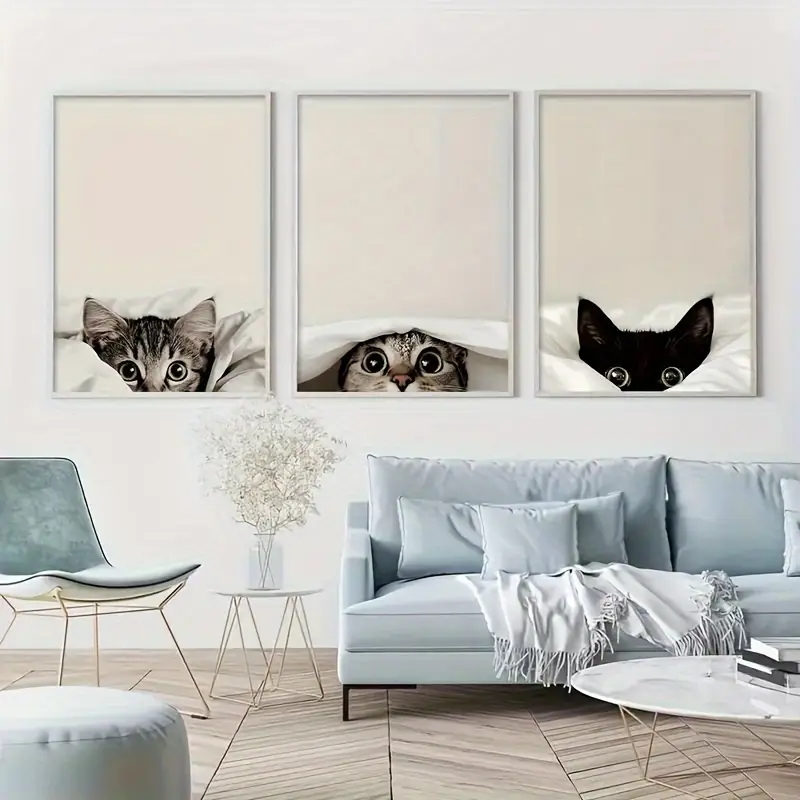 3PCS Peeking Cats Under The Bl - Abstract Canvas Set recension och pris